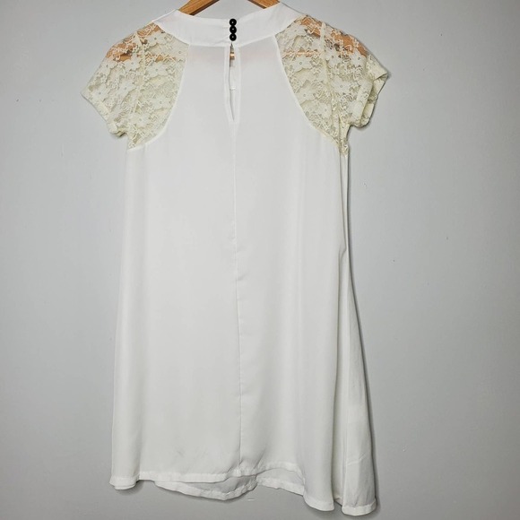 Round Neck Lace Sleeve Chiffon Dress White Sz S - Picture 3 of 6